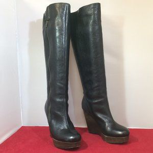 COACH Lavish Black Leather Zippered Platform Boots